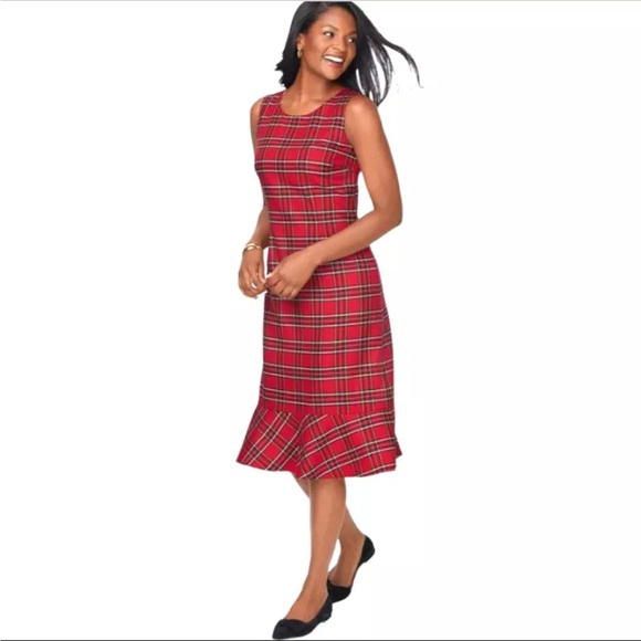 TALBOTS Womens Red Tartan Plaid Wool Blend Flounce Hem Sheath
Dress Size 16WP 16 - Picture 2 of 11